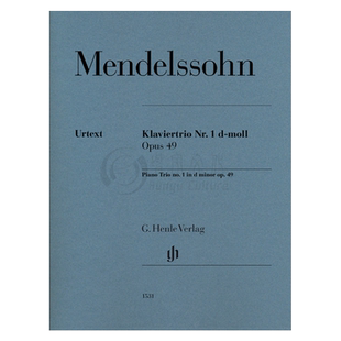 门德尔松 第一钢琴三重奏 D小调 Op49 亨乐原版乐谱书 Mendelssohn Piano Trio No1 in d minor HN1531