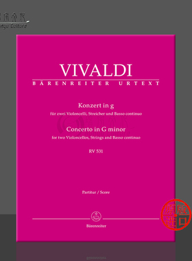 维瓦尔第 G小调 双大提琴弦乐和通奏低音协奏曲 RV531 总谱 骑熊士原版乐谱书 Vivaldi Concerto continuo G minor Score BA10946