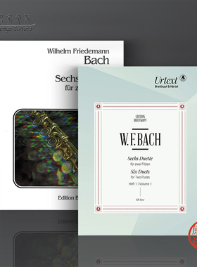 巴赫 六首二重奏 两支长笛 全套一至二卷 大熊乐谱书 Wilhelm Friedemann Bach 6 Duets for 2 Flutes Vol1-2 EB8517/8518