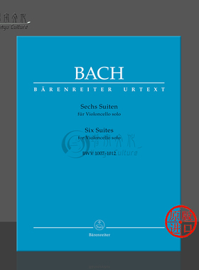 巴赫六首无伴奏大提琴组曲 BWV1007-1012 英语德语 修订版 德国骑熊士原版乐谱书 Bach Six Suites for Violoncello solo BA5257