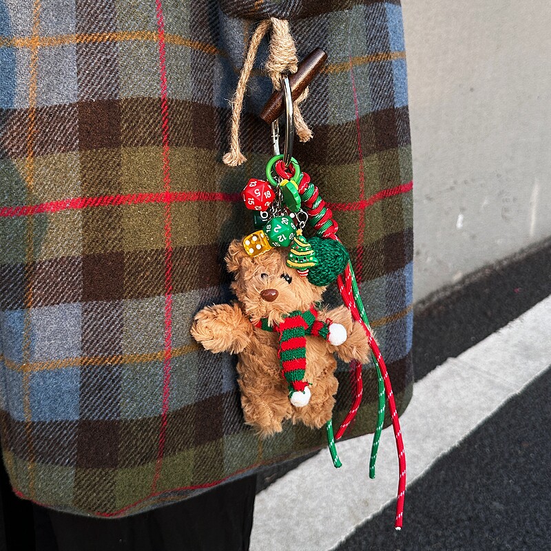 圣诞元素小熊幸运骰子串包包挂件情侣手作包饰miu系编绳包扣挂件