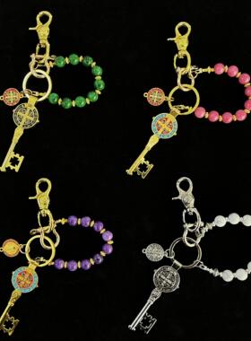 手作玉髓珠金CH扣圆盘cleanfit腰间挂饰vintage复古风高级钥匙扣