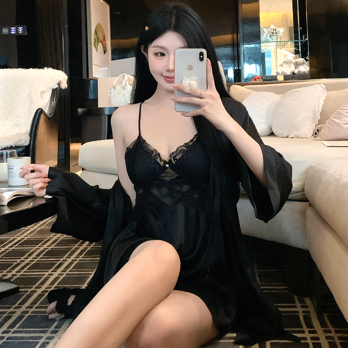 女士性感吊带胸垫睡裙冰丝睡衣