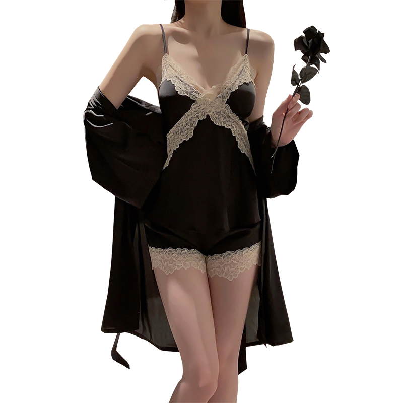 贝心适春夏女缎面冰丝三件套