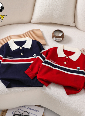 史努比儿童学院风针织衫POLO领毛衣保暖内搭时尚潮流条纹DS3627