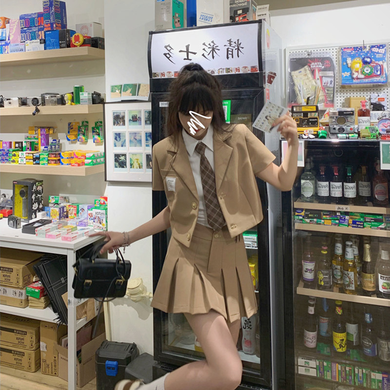 3jk套装夏季2021年新款女团演出服校服网红学院风西装百褶裙两件套
