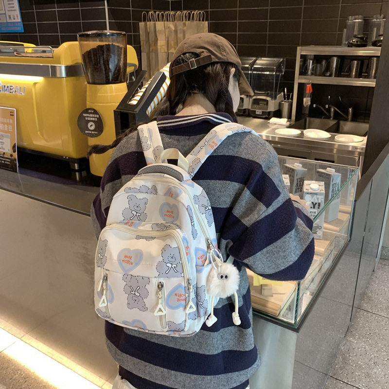 韩版原宿可爱小熊印花小双肩包女mini背包日系ins风大学生书包潮