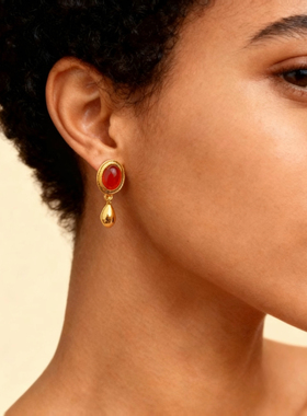 ana luisa玛瑙高级秋冬小众耳环耳饰ins耳坠简约银针轻奢女红色