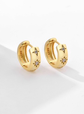 ana luisas 欧美小众轻奢冷淡风锆石星月耳环圈圈925纯银耳扣女