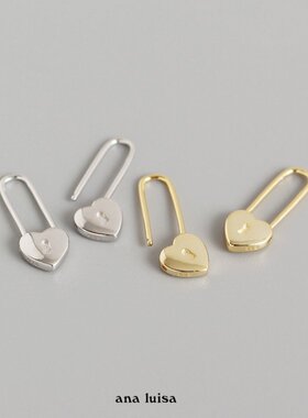 ana luisa欧美小众S925银时尚轻奢INS桃心心形长耳扣耳饰耳环女