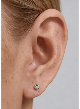 ana luisa新品S925纯银镶绿松石穿刺耳钉欧美个性耳骨钉螺纹耳饰