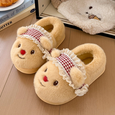 踩屎感棉拖鞋女款可爱小熊秋冬季家居毛绒保暖厚底学生棉拖女外穿