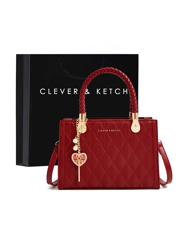 Clever&Ketch red bride Свадебная сумка женская 2025 новая атмосферная сумка для мамы в виде ромба портативная сумка-тоут Изображение 1
