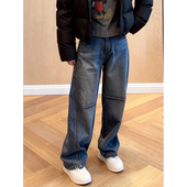 加绒加厚复古直筒弯刀牛仔裤 长裤 女2025冬季 百搭宽松显瘦藏肉神裤