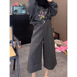 老钱风小个子阔腿卷边七分裤女2025秋冬新款百搭显瘦高级感休闲裤