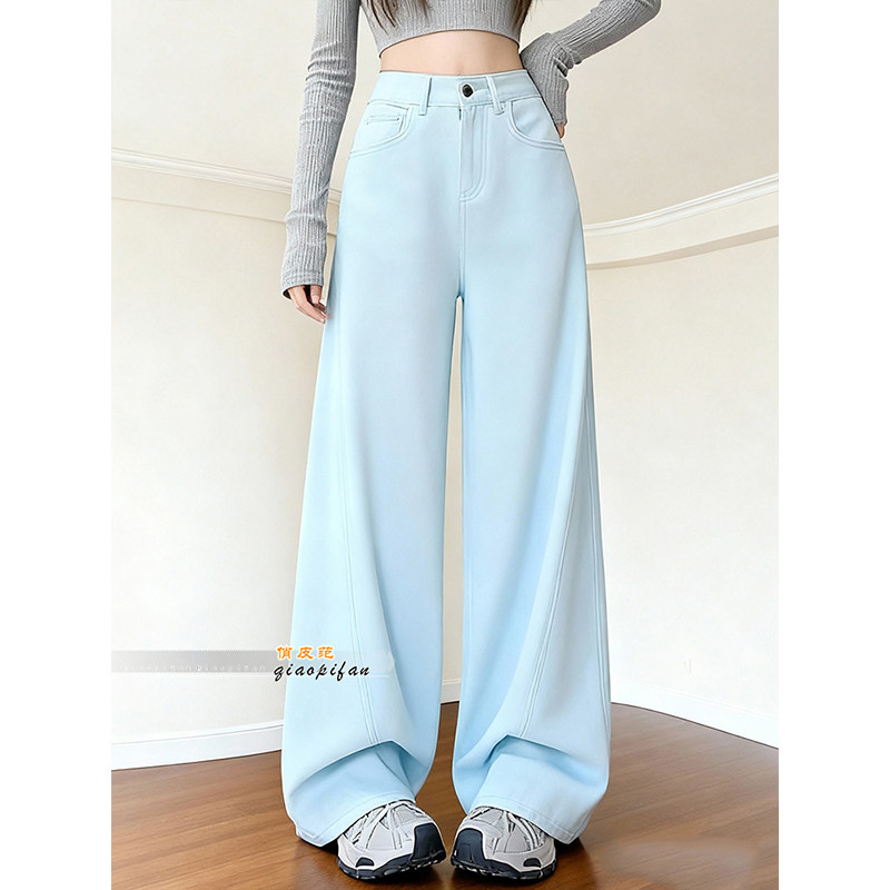 时尚简约蓝色直筒阔腿牛仔裤女2026春季新款高腰宽松显瘦拖地长裤,女装/女士精品,牛仔裤,淘宝优惠券,粉丝福利购,淘宝优惠卷