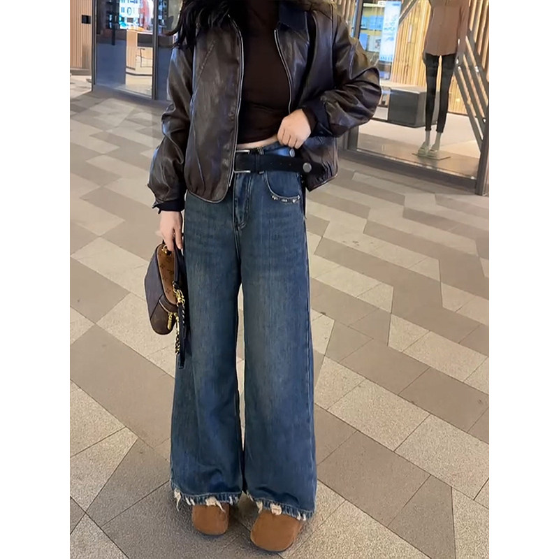 加绒牛仔阔腿裤女2025秋冬新款宽松显瘦垂感百搭慵懒风休闲弯刀裤,女装/女士精品,牛仔裤,淘宝优惠券,粉丝福利购,淘宝优惠卷