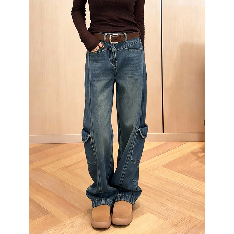加绒加厚2025秋冬工装牛仔裤宽松直筒阔腿裤长裤显瘦女士休闲显瘦,女装/女士精品,牛仔裤,淘宝优惠券,粉丝福利购,淘宝优惠卷
