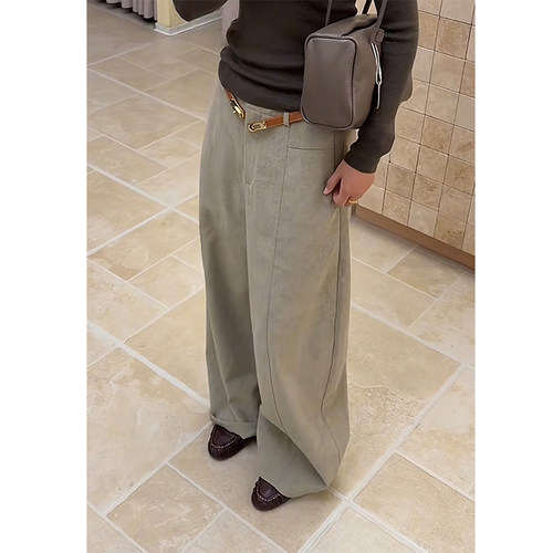 韩系老钱风高智感阔腿休闲裤女
