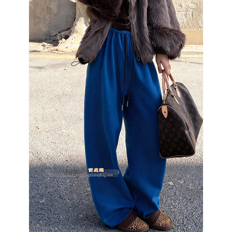 韩版超好看蓝色宽松阔腿休闲裤女2026春季时尚百搭宽松显瘦弯刀裤,女装/女士精品,休闲裤,淘宝优惠券,粉丝福利购,淘宝优惠卷
