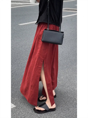 气质简约风侧红色开叉半身裙女2025夏季 时尚 休闲慵懒风复古裙子