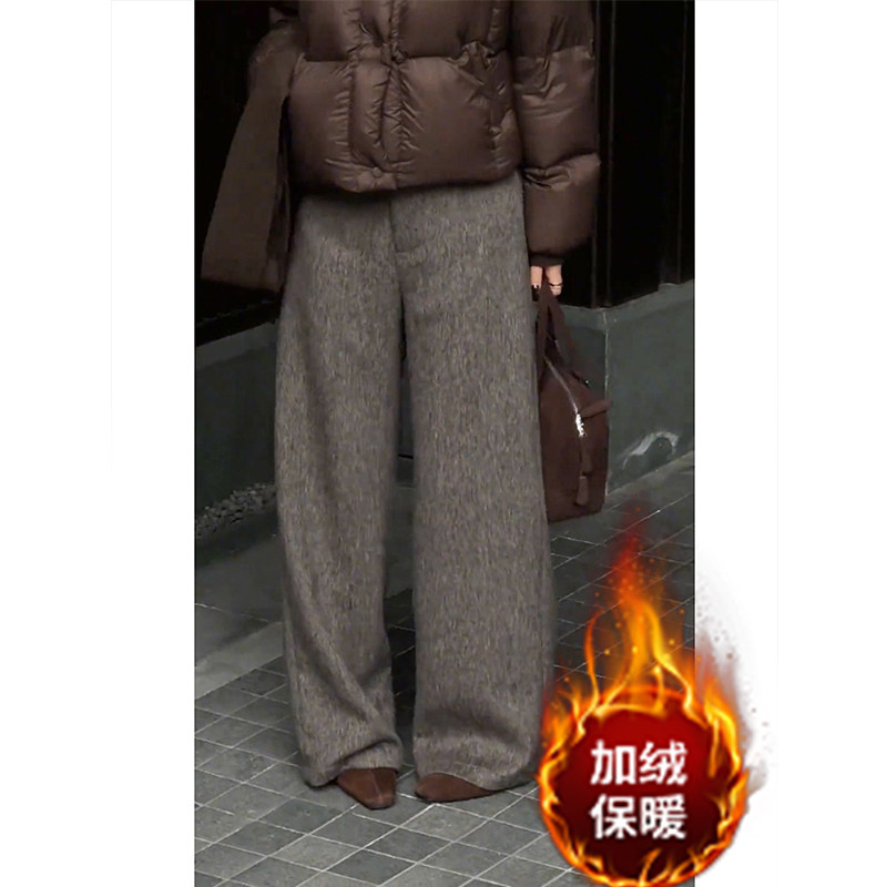 高腰宽松直筒羊绒毛呢裤子阔腿女