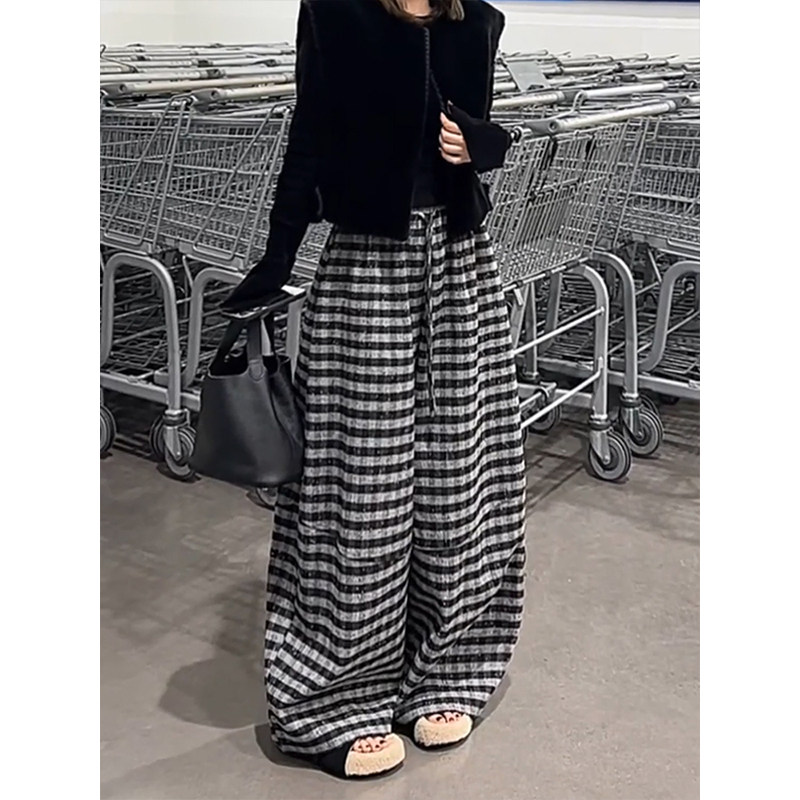 松弛慵懒风复古条纹阔腿弯刀裤女2025秋冬显瘦百搭高腰宽松休闲裤,女装/女士精品,休闲裤,淘宝优惠券,粉丝福利购,淘宝优惠卷