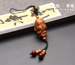 橄榄核老油核手工雕刻单籽 小和尚 手机挂包挂可爱聪明女饰品生日