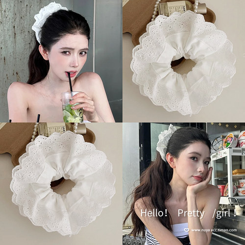 白色蕾丝花边大肠发圈女高级感~
