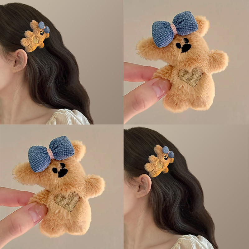 可爱毛绒小熊刘海发夹女前额~
