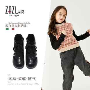 女童高帮鞋秋季新款儿童时尚休闲鞋男童真皮机车靴中大童潮半棉鞋