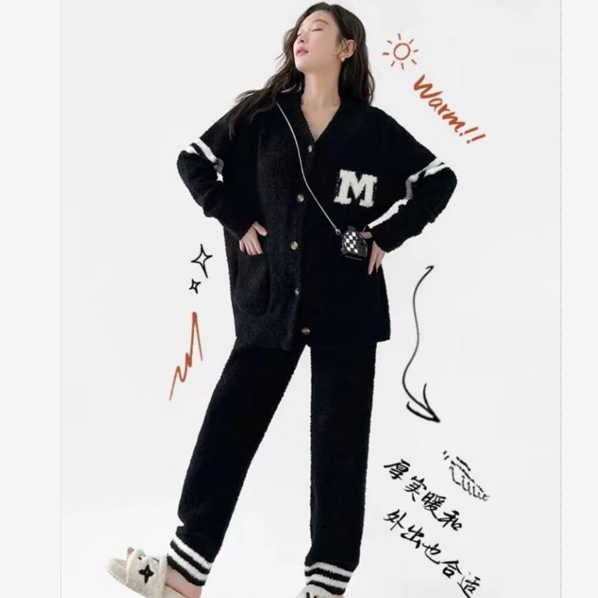 软绵绵新款加厚半边绒睡衣套装