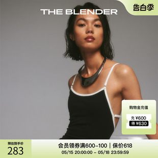 新品 The Blender 撞色连体海边辣妹连身吊带泳衣女黑色泳装