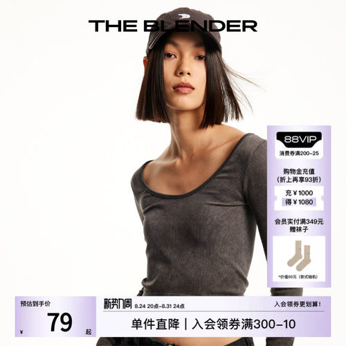 TheBlender砂洗罗纹长袖上衣T恤