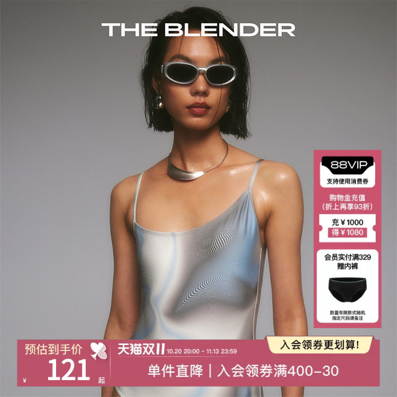 【低至6折】The Blender海边度假后背双绑带设计露背女连体泳衣