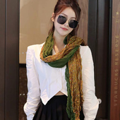 小碎花古风气质拼色褶皱大丝巾围巾女百搭春秋冬季 保暖两用男围脖