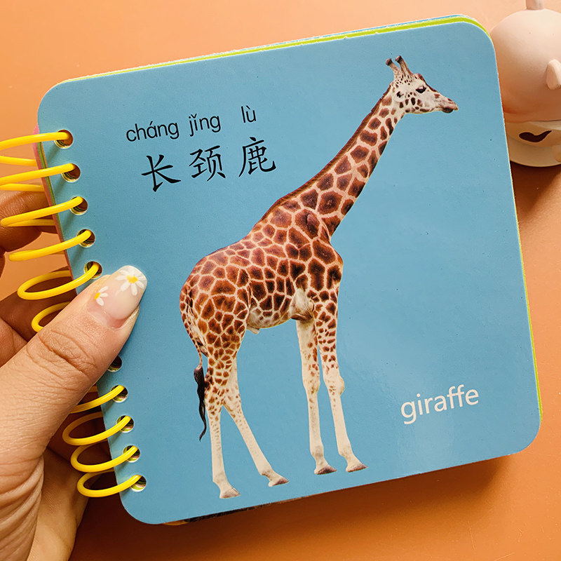 宝宝看图认动物卡片撕不烂带图彩图认动物卡片加厚防水防撕翻翻书宝宝