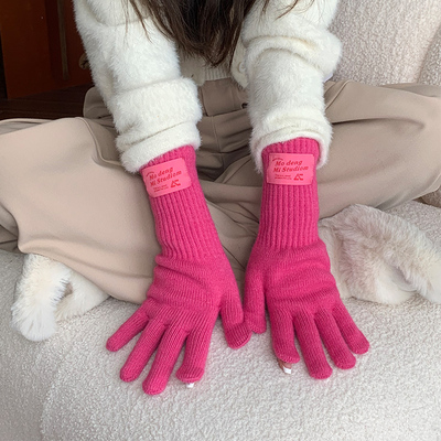 触屏手套女冬季保暖防寒含羊毛潮