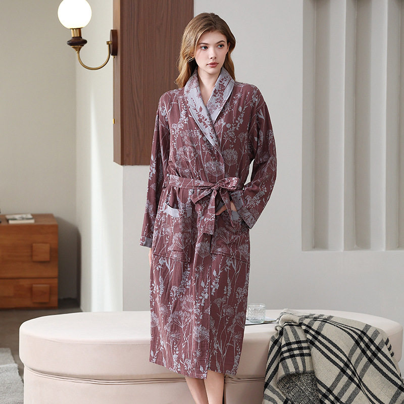 全棉双层纱浴袍提花睡袍复古外贸高级感纯棉浴衣酒店情侣睡衣吸水,女士内衣/男士内衣/家居服,睡衣/家居服套装,淘宝优惠券,粉丝福利购,淘宝优惠卷