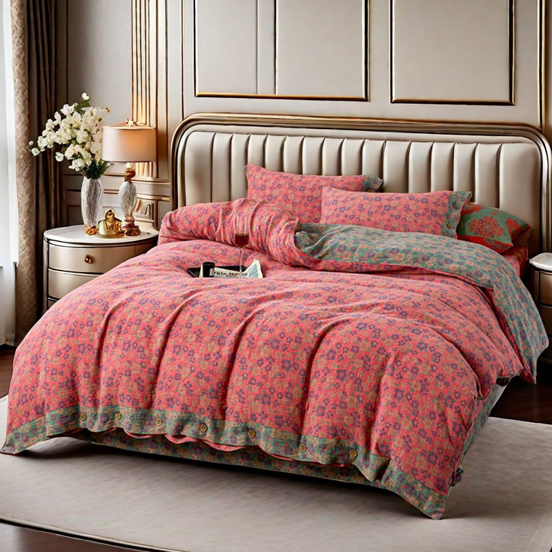 双层纱四件套纯棉外贸60支全棉复古色织提花纱布被套床单床上用品,床上用品,床品套件/四件套/多件套,淘宝优惠券,粉丝福利购,淘宝优惠卷