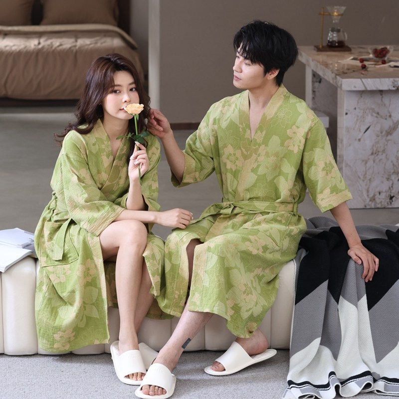 纯棉双层纱睡衣女春秋晨袍家居服长袖睡衣中老年妈妈睡袍吸水速干