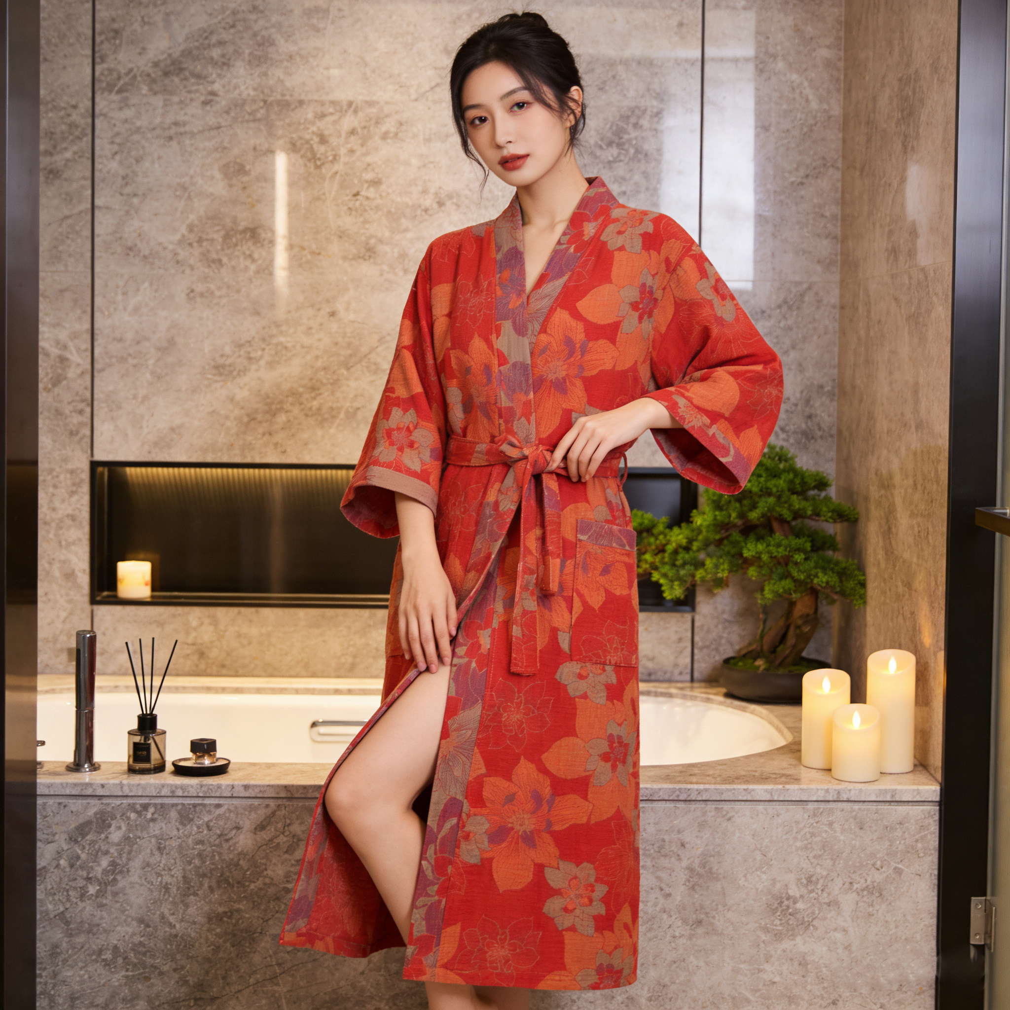 【好物体验专享】纯棉双层纱浴袍情侣睡袍男女浴衣春成人吸水速干