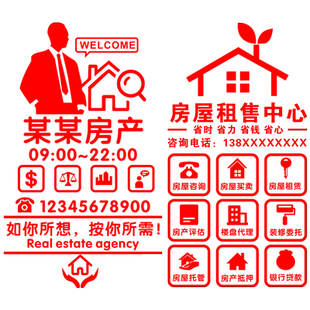 房产中介玻璃门贴纸房屋租售创意橱窗店铺名称定做广告字防水墙贴
