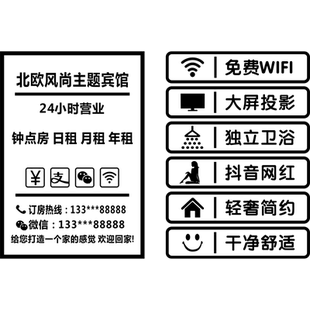 住宿宾馆旅馆酒店民宿玻璃门贴纸创意欢迎光临橱窗广告字装饰门贴