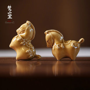 梵山堂茶道摆件马年新品 赤金琉璃小唐马茶宠小摆件茶玩茶具摆件