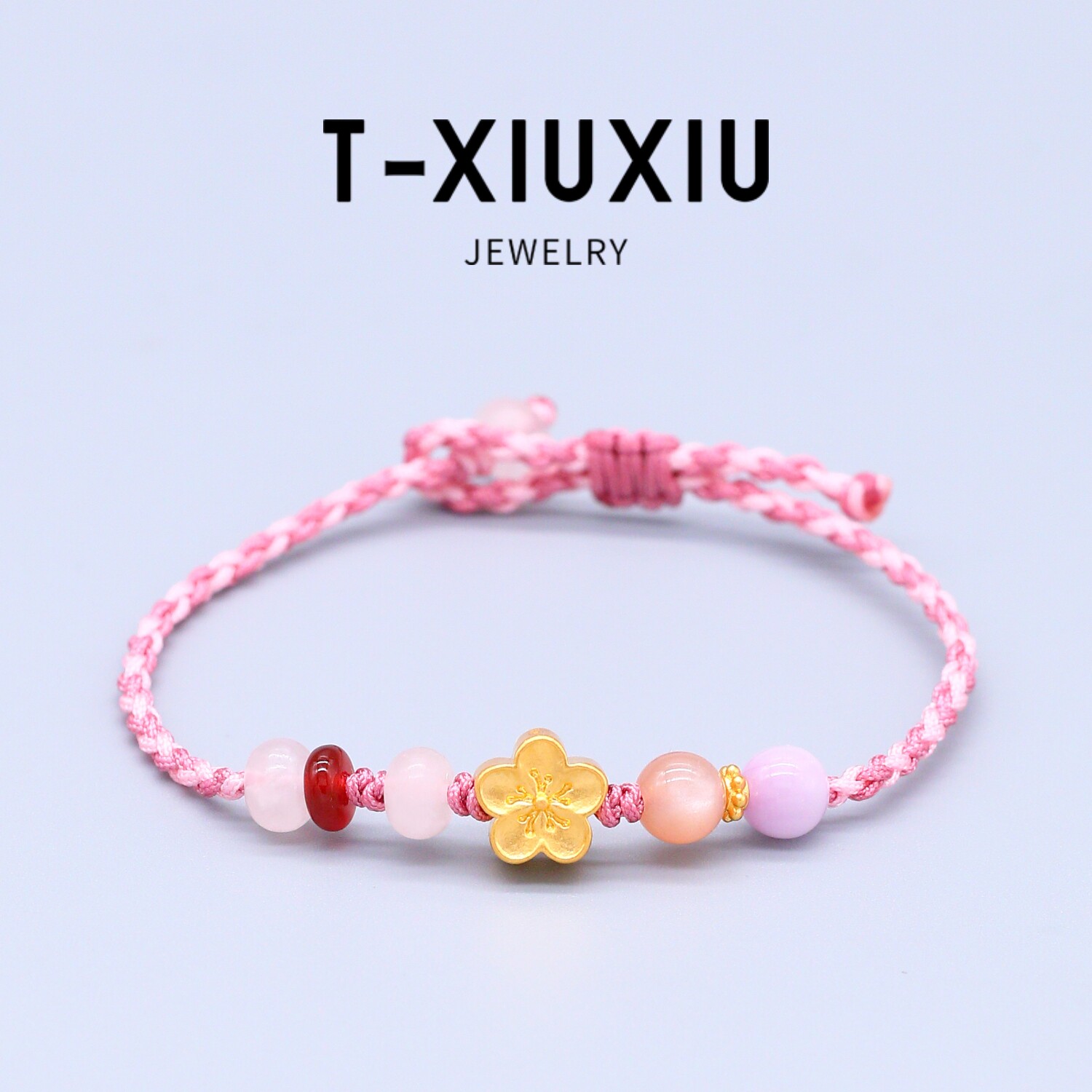 黄金足金999桃花转运珠手链