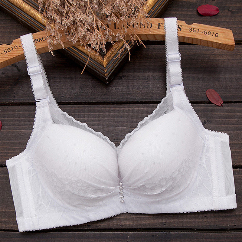夏季性感文胸薄款少女士蕾丝白色内衣女小胸聚拢调整型有钢圈胸罩