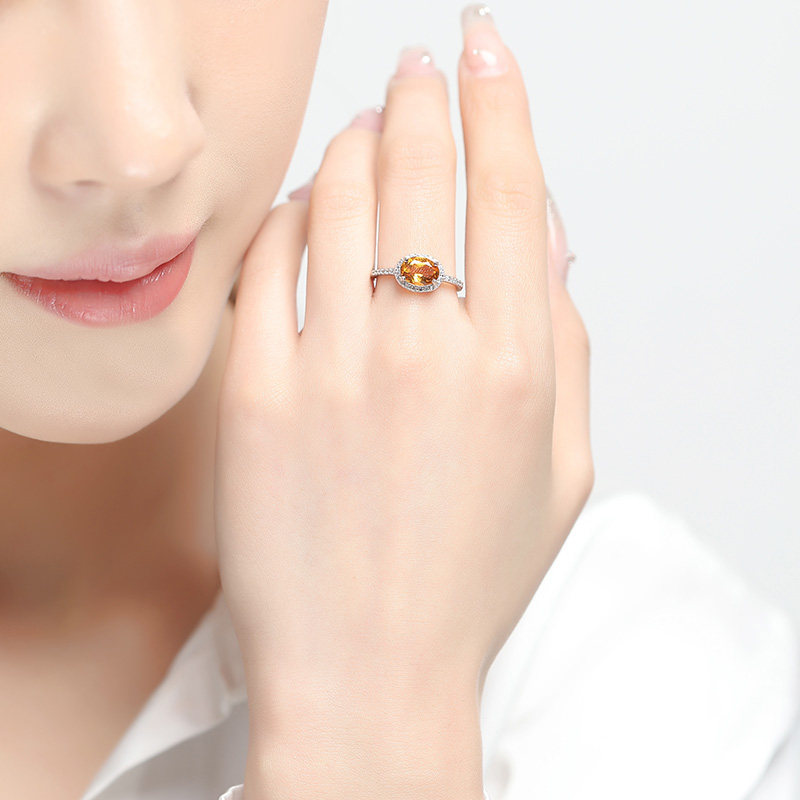 수정처럼 완벽한 시트린 반지 유색 보석 시트린 옐로우 다이아몬드 여성용 에메랄드 생일 선물  상감 맞춤형