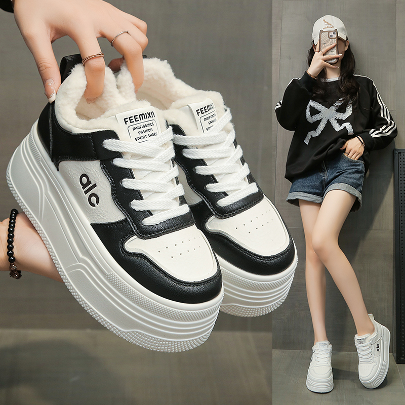 7CM增高女鞋厚底加绒板鞋