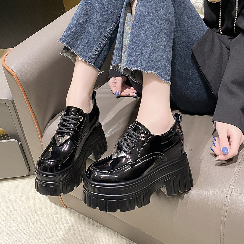欧货黑色小皮鞋女2025年秋季新款休闲百搭小个厚底增高系带乐福鞋,女鞋,深口单鞋,淘宝优惠券,粉丝福利购,淘宝优惠卷